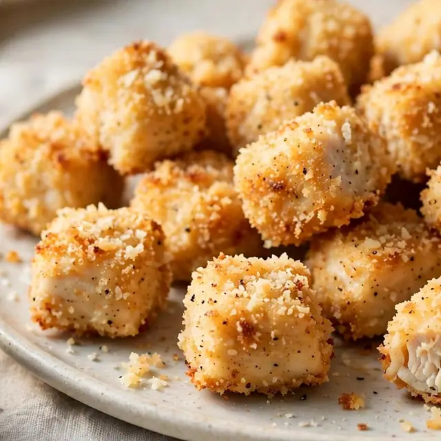 Golden breadcrumbed chicken bites with parmesan